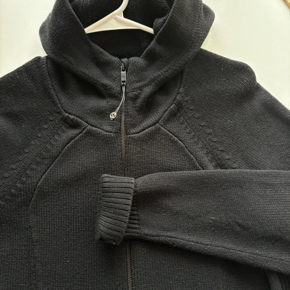 Lululemon‎ Knit Full Zip Hoodie Women Black Cashmere Blend Ribbed Sweater